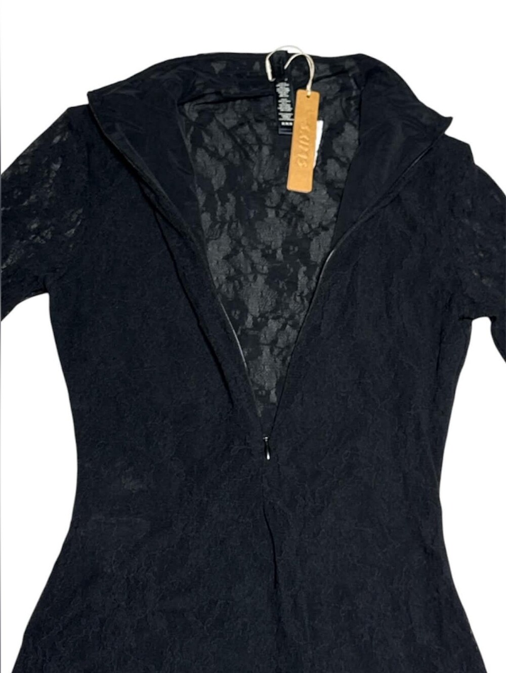 NWT $98 SKIMS Zip Front Stretch Lace Lined Long Sleeve Thong Bodysuit Medium - Picture 4 of 8